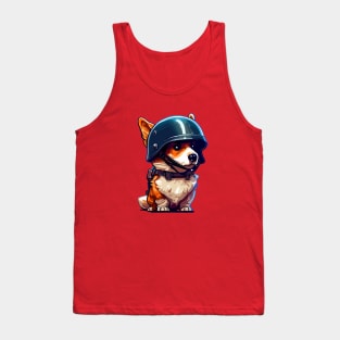 Funny military corgi in helmet Tank Top